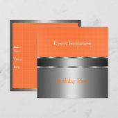 Invitation Événement de fête Silver Orange Check (Devant / Derrière)