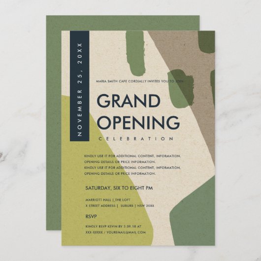 INVITATION ÉVÉNEMENT DE GRAND OUVERTURE ART ABSTRAIT MODERNE  (Devant / Derrière)