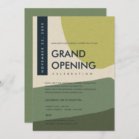 INVITATION ÉVÉNEMENT DE GRAND OUVERTURE D'ART ABSTRAIT MODERN (Devant / Derrière)