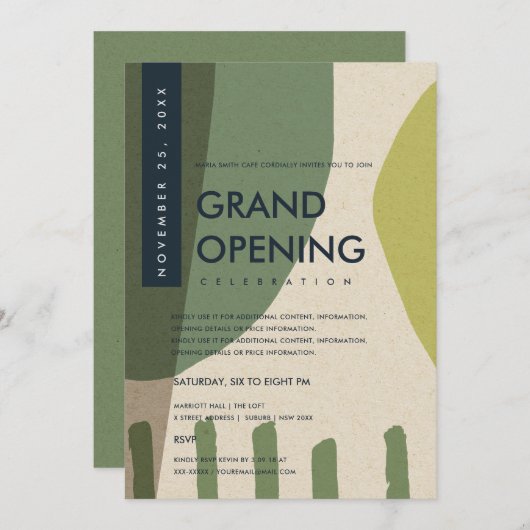 INVITATION ÉVÉNEMENT DE GRAND OUVERTURE D'ART ABSTRAIT MODERN (Devant / Derrière)