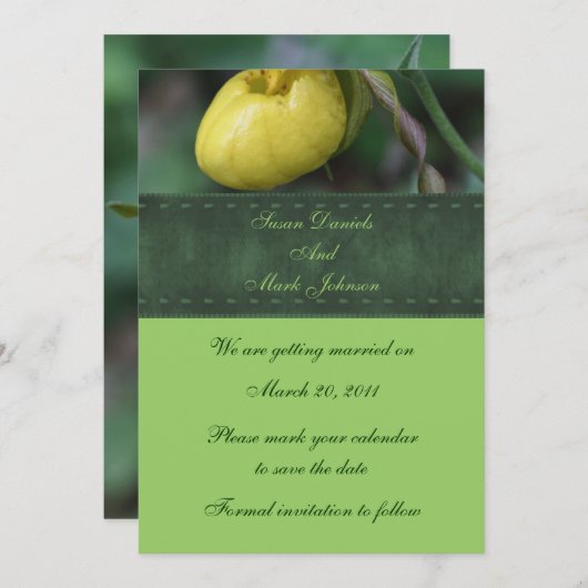 Invitation Événement de mariage floral de sabot de dame jaune (Devant / Derrière)
