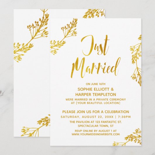 Invitation Événement de mariage juste après la cérémonie Gold (Devant / Derrière)
