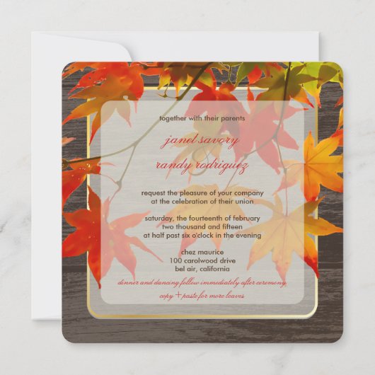 Invitation Événement de PixDezines, feuilles d'érable rustiqu (Dos)