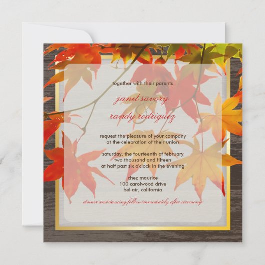 Invitation Événement de PixDezines, feuilles d'érable rustiqu (Dos)