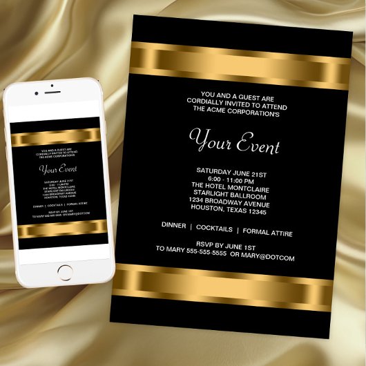 Invitation Événement de société Black Gold Black