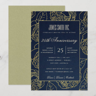 INVITATION ÉVÉNEMENT D'ENTREPRISE FLEUR DE ROSE KRAFT OR NAVY