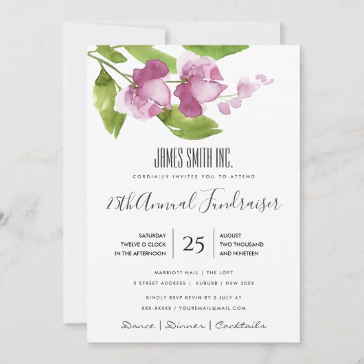 INVITATION ÉVÉNEMENT D'ENTREPRISE FLORALE DE COULEUR D'EAU RO (Devant)