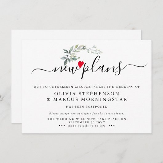 Invitation Événement différé de Modern Leafy Nouveaux plans (Devant / Derrière)