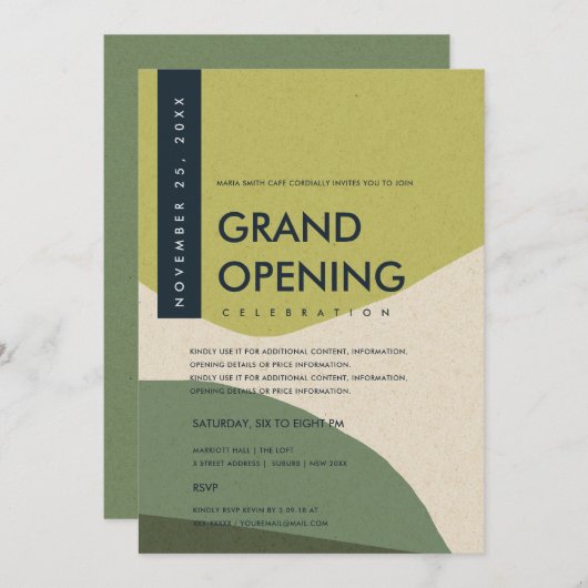 INVITATION ÉVÉNEMENT D'OUVERTURE ABSTRAIT MODERNE LIME GREEN  (Devant / Derrière)