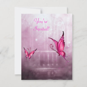 Invitation Événement Fantastique Papillon Rose Éthéré