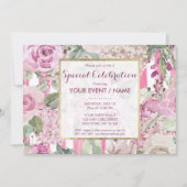 Invitation Événement géométrique à l'aquarelle rose et vert f (Devant)