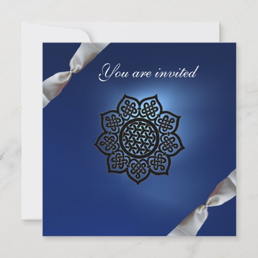 Invitation ÉVÉNEMENT MAGIQUE ruban blanc bleu champagne (Devant)