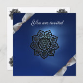 Invitation ÉVÉNEMENT MAGIQUE ruban blanc bleu champagne (Devant / Derrière)