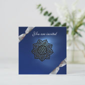 Invitation ÉVÉNEMENT MAGIQUE ruban blanc bleu champagne (Debout devant)