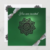 Invitation ÉVÉNEMENT MAGIQUE ruban champagne vert (Devant / Derrière)