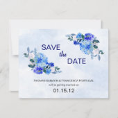 Invitation Événement Mariage Fleurs Aquarelle Bleu Royal Enre (Devant)