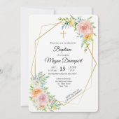 Invitation Événement religieux de baptême élégant rose floral (Devant)