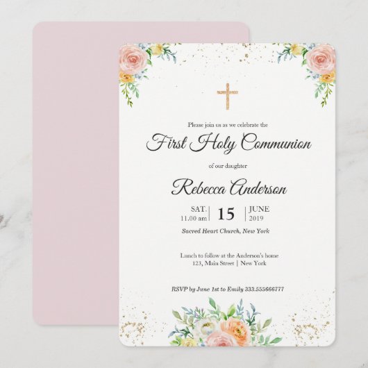 Invitation Événement religieux de première communion élégante (Devant / Derrière)