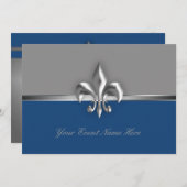 Invitation Événement Silver and Blue Fleur de Lis (Devant / Derrière)