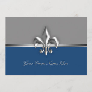 Invitation Événement Silver and Blue Fleur de Lis