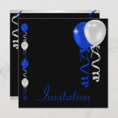 Invitation Événement spécial Blue Black & White Balloons (Devant / Derrière)