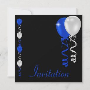 Invitation Événement spécial Blue Black & White Balloons