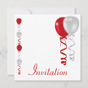 Invitation Événement spécial des Ballons blancs d'argent roug