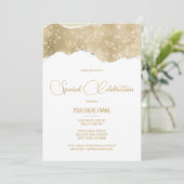 Invitation Événement spécial paillettes or argent luxe blanc (Debout devant)