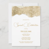 Invitation Événement spécial paillettes or blanc luxe (Devant)