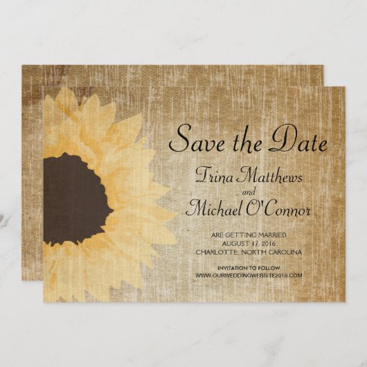 Invitation Événement Tournesol Rustc à Sauvegarder (Devant / Derrière)