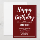 INVITATION ÉVÉNEMENTS PERSONNALISÉS DE FÊTE D'ANNIVERSAIRE (Devant / Derrière)