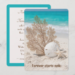 Invitation Éventail de mer de mariage avec dollar de sable et