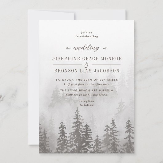 Invitation Evergreens dans la forêt de brouillard en Mariage (Devant)