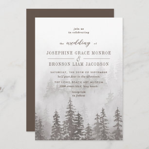 Invitation Evergreens dans la forêt de brouillard en Mariage