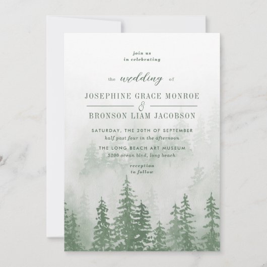 Invitation Evergreens dans la forêt de brouillard en Mariage  (Devant)