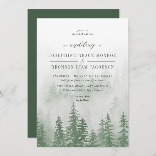 Invitation Evergreens dans la forêt de brouillard en Mariage (Devant / Derrière)