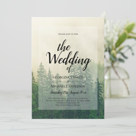 Invitation Evergreens Winter Wedding Mountain Forest (Debout devant)