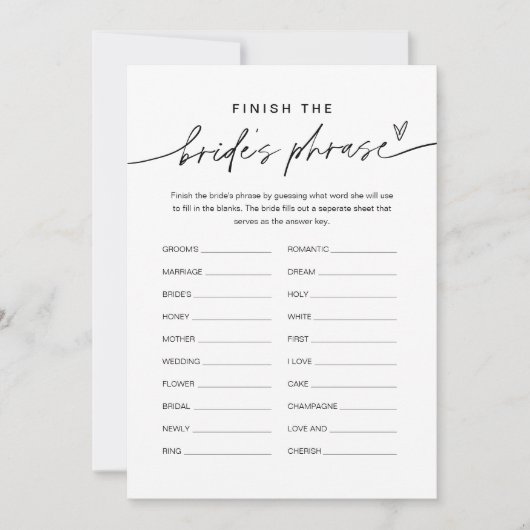 Invitation EVERLEIGH termine le jeu de la mariée de la Phrase (Devant)