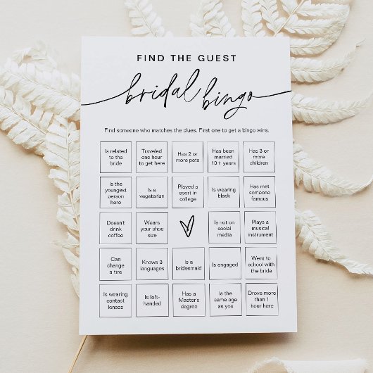 Invitation EVERLEIGH Trouvez l'invité Fête des mariées Bingo 