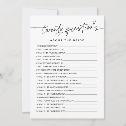 Invitation EVERLEIGH Vingt questions sur le jeu de mariée (Devant)