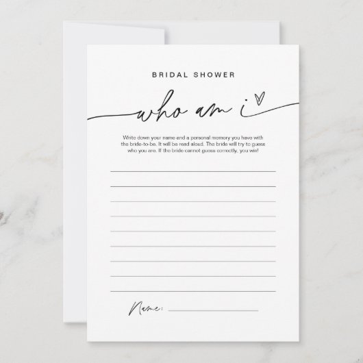 Invitation EVERLEIGH Who Am I Fête des mariées Game Card (Devant)