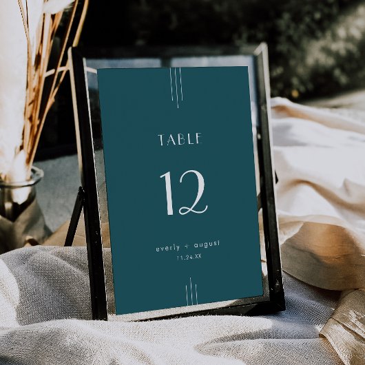 Invitation EVERLY Art Deco Peacock Teal Wedding Table Numbers