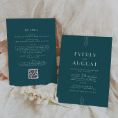 Invitation EVERLY Retro Art Deco Peacock Teal QR Code Wedding