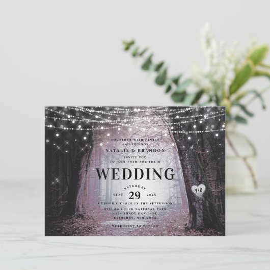 Invitation Evermore | Forêt de fée enchantée | Mauve Mariage (Debout devant)