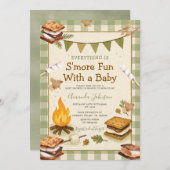 Invitation Everything S'more Fun Green Baby Shower Gingham (Devant / Derrière)