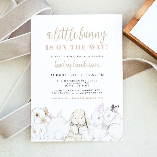 Invitation EVIE Cute Pastel Aquarelle Bunny Baby shower