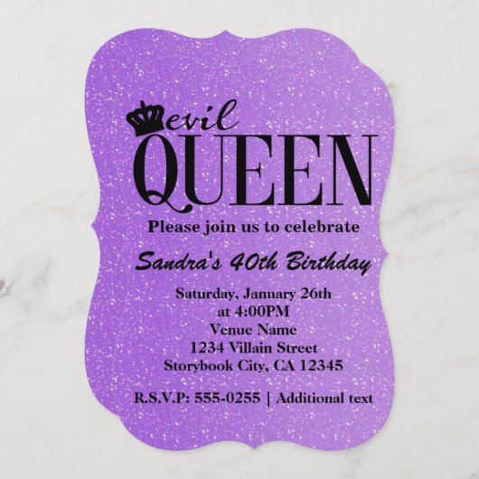 Invitation EVIL QUEEN Violet Parties scintillant Glam Party I (Devant / Derrière)