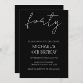 Invitation Evite d'anniversaire noir et argent, argent noir (Devant / Derrière)