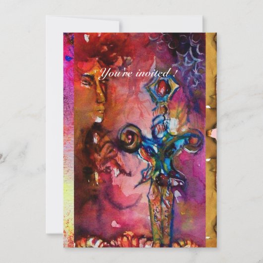 Invitation EXCALIBUR 1, rouge vif, parchemin rose violet (Devant)
