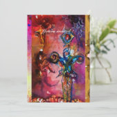 Invitation EXCALIBUR 1, rouge vif, parchemin rose violet (Debout devant)